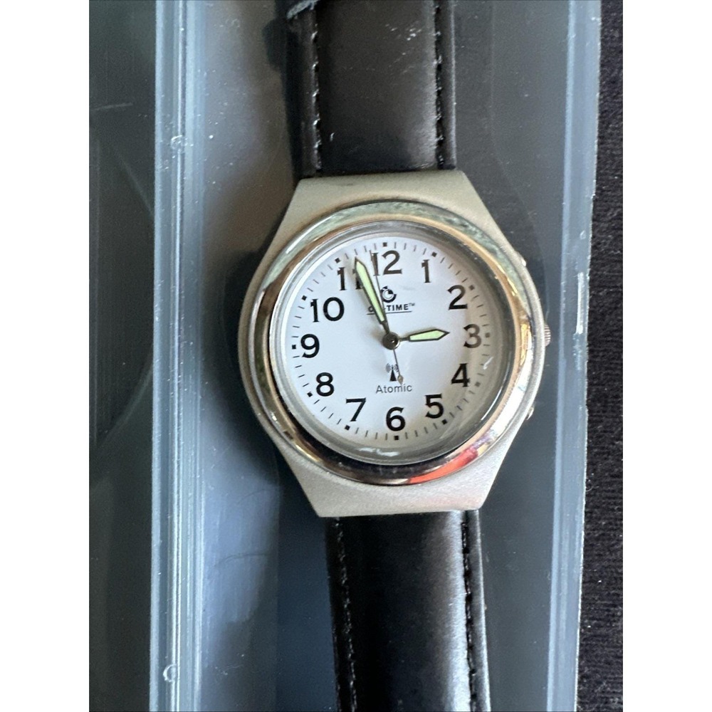 Atomic Analog Radio Controlled Watch‎ W/Papers Water Resistant Black/Silver